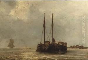 Sailing Vessels On A Calm by Jacob Eduard Van Heemskerck Van Beest