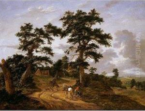 Paisaje Con Campesinos Recogiendolena Junto A Un Camino by Gerrit van Hees