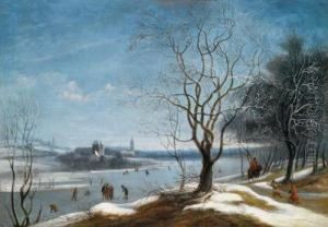 Eine Winterlandschaft Mit Kolvenspielern Eine Winterlandschaft Mit Kolvenspielern