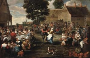 A Peasant's Feast In The Village Square by Matheus van Helmont