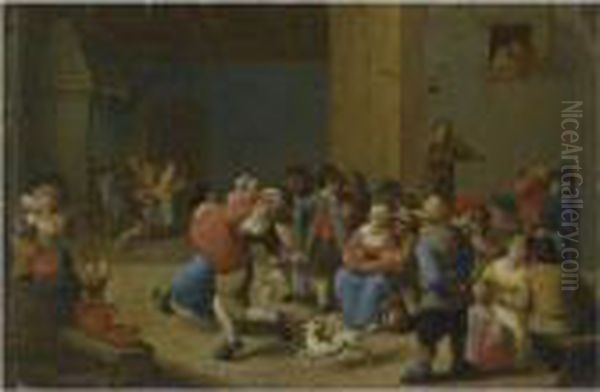 A Tavern Interior With Drinking And Dancing Peasants - view 1