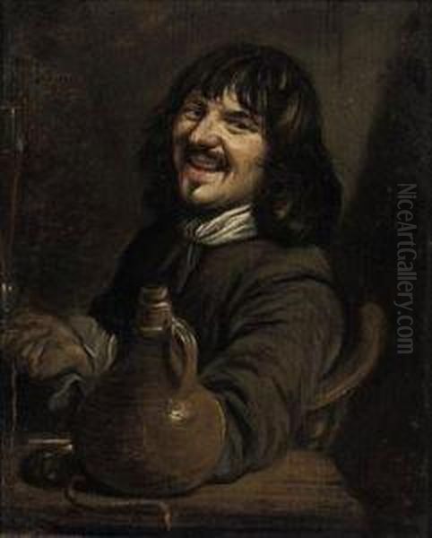 A Man Seated At A Table Drinking - view 1