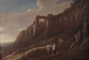 Zusammentreffen Von Frauen Unter Romischen Ruinen by Nicolaes Stocade Van Helt
