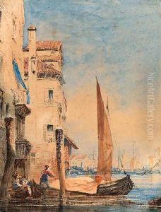 Boats on a canal, Venice by Richard Parkes Bonington