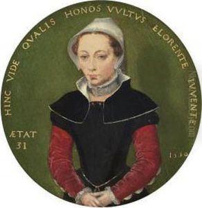 Portrait Of A Lady, Half-length, In A Black Dress With Red Sleeves, And A White Bonnet