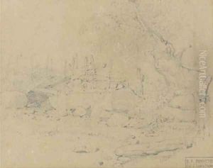 A river landscape with a bridge by Richard Parkes Bonington