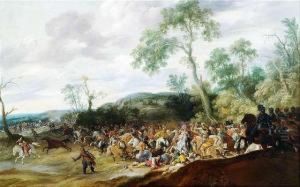 Cavalry Battle In An Extensive Landscape. by Paulus Van Hillegaert