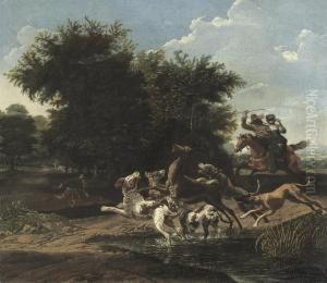 A Deer Hunt In A Wooded Landscape