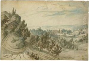 Paesaggio Collinoso Con Case E Convento by Paulus Van Hillegaert