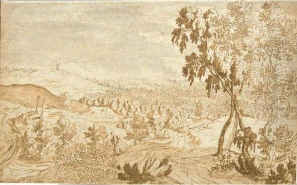 A Wooded Valley With A Windmill In The Distance - view 1