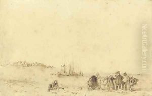 Fisherfolk at low tide, Normandy by Richard Parkes Bonington