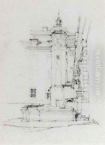 The corner of a courtyard by Richard Parkes Bonington