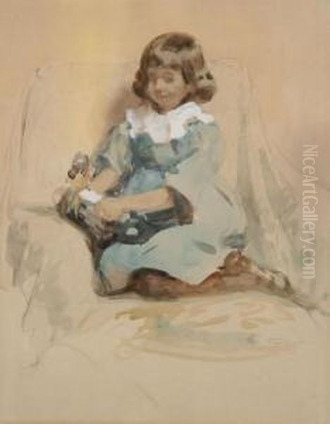 Portrait Of A Girl With Doll In An Armchair - view 1