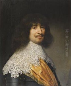 Portrait Of A Gentleman, Probably Sir Thomas Aston (1600-1646) In A White Lace Collar And A Fringed Sash by Gerrit Van Honthorst