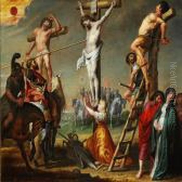 A Pair Of Biblical Motifs With Jesus Christ Groaning Under The Weight Of The Cross And The Crucified Jesus Christ - view 1