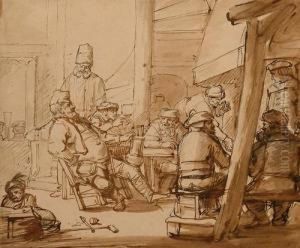 A Tavern Interior With Peasants Smoking And Drinking by Samuel Van Hoogstraten