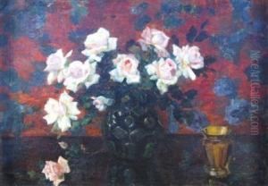 Still Life With Roses And Cup by Louis Van Hoorde