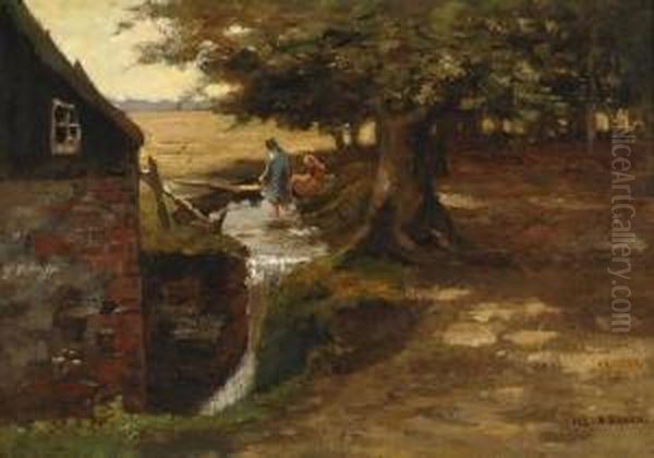 Playing Children In A Stream - view 1