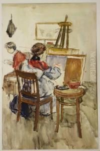 Kunstenares In Het Atelier by Barbara Elisabeth Van Houten