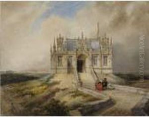 A Couple In 17th Century Dress In Front Of A Gothic Building by Hubertus, Huib Van Hove