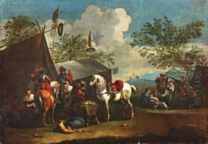 Rustende Reizigers Bij Een Herberg by or Huchtenburgh, Jan van Huchtenberg