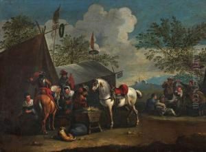 Rustende Reizigers Bij Een Herberg by or Huchtenburgh, Jan van Huchtenberg