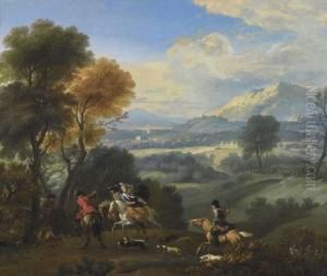 Hunting Group On Horseback.