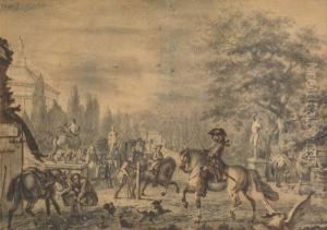 L'arrive D'un Cavalier Dans Un Parc by Jan von Huchtenburgh