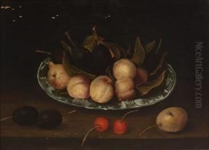 Still Life With Fruit On A Wanliporcelain Dish by Jacob van Hulsdonck