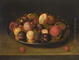 Coupe De Prunes Et Cerises Sur Un Entablement by Jacob van Hulsdonck