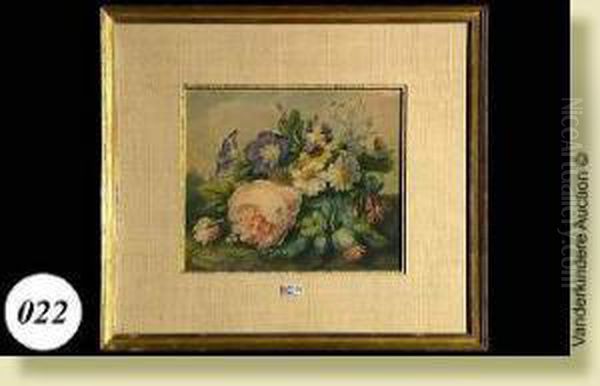 Gerbede Fleurs, Aquarelle Sur Papier. Signee En Bas A Droite C.j. Vanhulstyn. Ecole Hollandaise. Dim.: 24x28 Cm - view 1