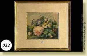Gerbede Fleurs, Aquarelle Sur Papier. Signee En Bas A Droite C.j. Vanhulstyn. Ecole Hollandaise. Dim.: 24x28 Cm