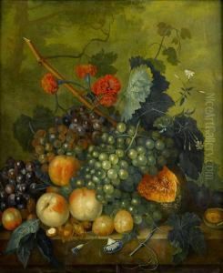 Pears, Peaches, Grapes And A Melon On A Stone Ledge by Jacob van Huysum