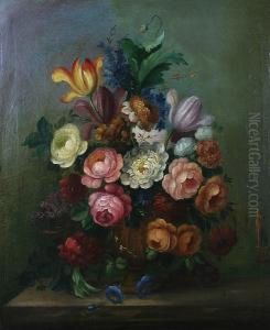 Still Life With Flowers In An Urn On A Ledge by Jacob van Huysum