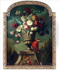 A Parrot By Astone Urn Full Of Summer Flowers by Justus van Huysum