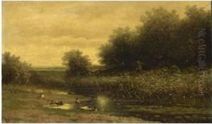 An Angler In A River Landscape by Hendrikus Alexander Van Ingen