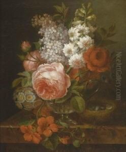 Blumenstillleben Mit Vogelnest.