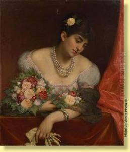 Jeune Femme Fleurie Dans Une Loge by Jules Van Keirsbilck