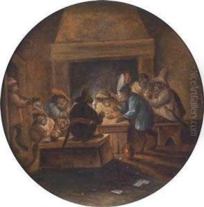 Monkeys Playing Cards In A Guardroom by Ferdinand van Kessel