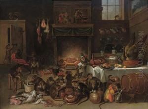 A Singerie In A Kitchen