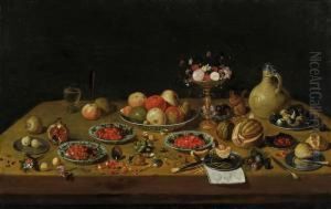 Fruchtestillleben Mitblumen-tazza, Eichhornchen Und Steinkrug