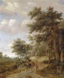 A Peasant With Hinnies On A Woodland Path by Jan van Kessel