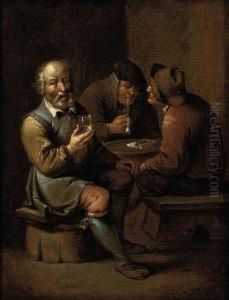Figures In A Tavern Interior Drinking And Smoking