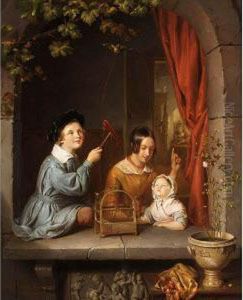 Playing With The Pet Bird by Elisabeth Alida Van Kiers-Haanen