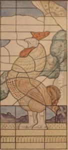Design For Leaded-glass Windows Depictingtwo Roosters by Willem Van Konijnenburg