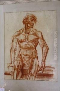 Zittend Mannelijk Naakt, Studie by Willem Van Konijnenburg