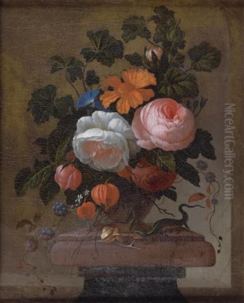 Bouquet De Fleurs Sur Un Entablement Avec Un Lezard Et Un
Escargot - view 1