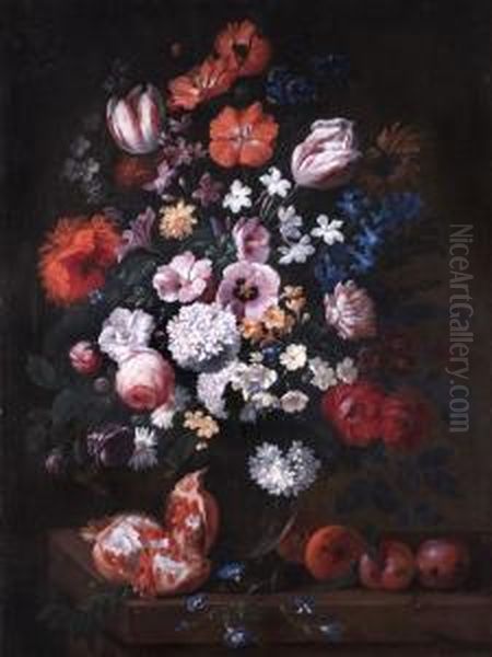 Grosses Blumenstilleben Mit Granatapfel - view 1