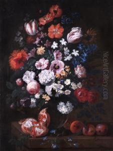 Grosses Blumenstilleben Mit Granatapfel by Philip Van Kouwenbergh