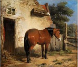 Braunes Pferd Vor Altemstallgebaude by Jean Louis van Kuyck